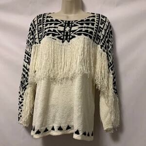 FRENCH RAGS BOHO HAND LOOMED FRINGE END‎ SWEATER SIZE 2